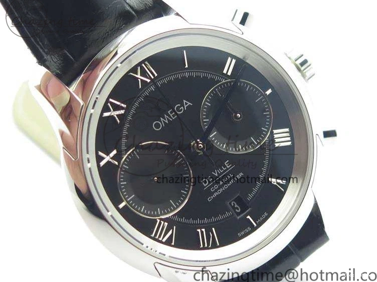 0812 De Ville Chronograph SS OMF 1:1 Best Edition Black Dial On Black Leather Strap A Fashionable 8109